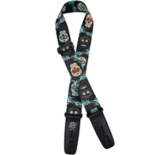 Henry Heller LIS103S38 Lock-It Straps Series - Plush Poly Sugar Skulls Guitar Strap