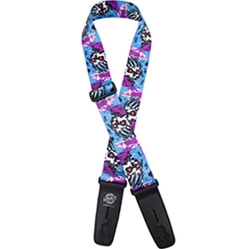 Henry Heller LIS105S46 Lock-It Straps Series - Plush Poly Blue Violet Skull Guitar Strap