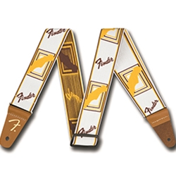 FENDER 0990686005 Weighless  2" Monogrammed Strap, White/Brown/Yellow